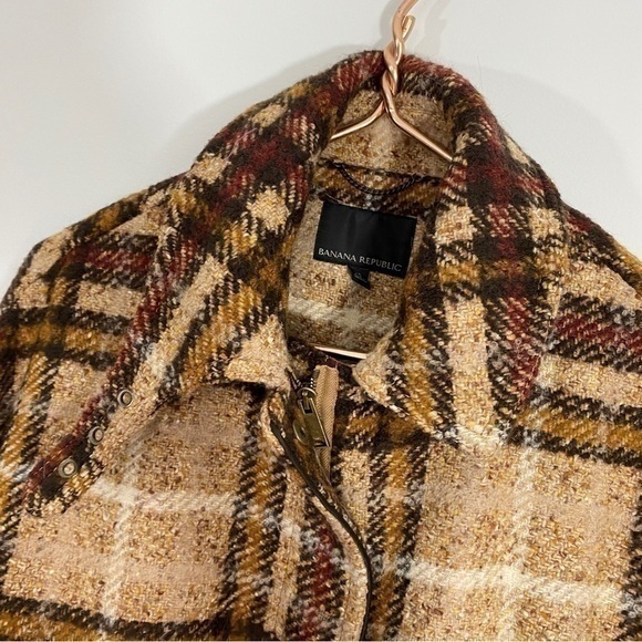 Banana Republic XS‎ Plaid Wool Balmacaan Full Zip Coat Oversized Brown Neutral - Picture 8 of 15